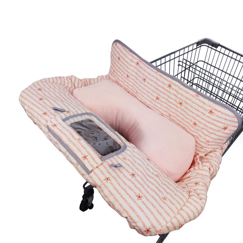 DODO NICI Shopping Cart Cover for Baby/Toddler 2-in-1 High Chair Cover, Easy Attach & Remove, with Cellphone Holder, Pink Strip Star - Image 1